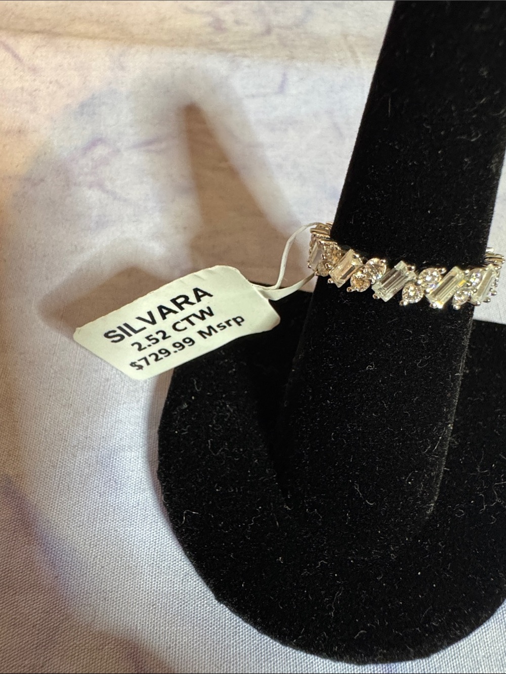 925 Silver Baguette & Round Moissanite Ring - Silver Tone - Picture 2 of 3
